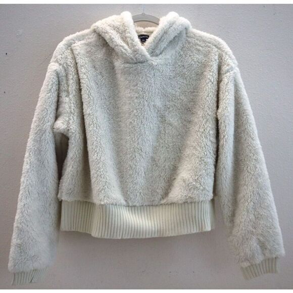 GAP Body 810225 Women's Sz XS Ivory Soft Sherpa Fleece Hoodie Pullover - Picture 1 of 6